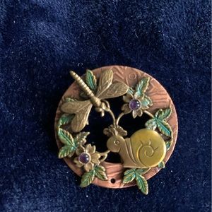Cute snail and dragonfly brooch